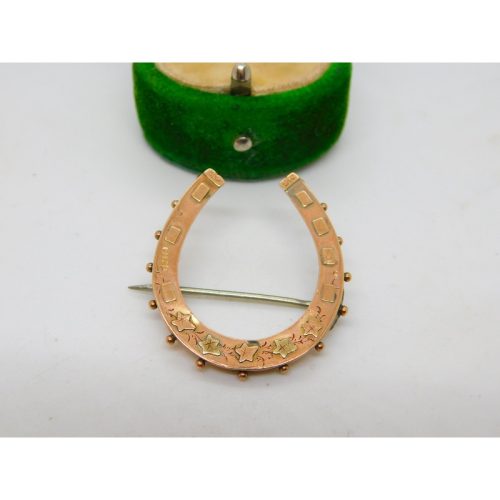 Victorian 9ct -Bi-Colour Gold Good Luck Horseshoe Brooch Antique 1890 Birmingham