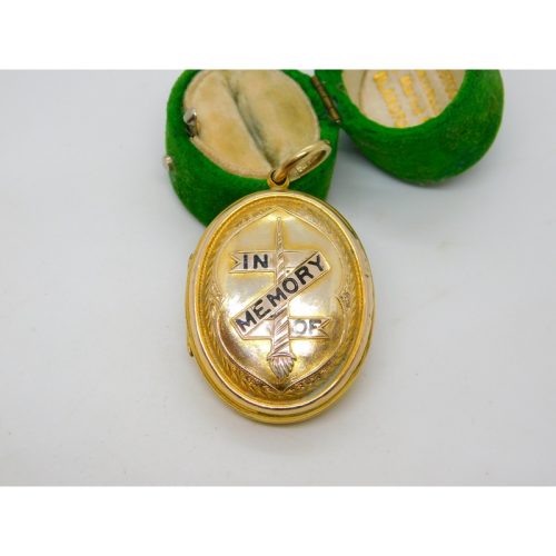 Victorian 9ct Gold Back & Front Enamel ‘In Memory Of’ Mourning Locket Antique c1860