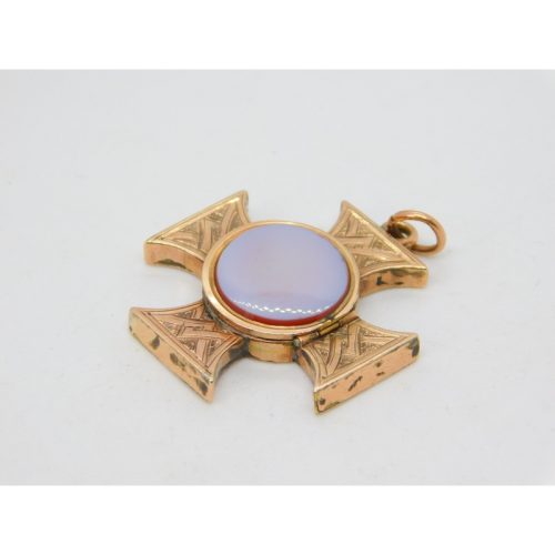Victorian 9ct Gold Back & Front Sardonyx Mourning Locket Pendant Antique c1860