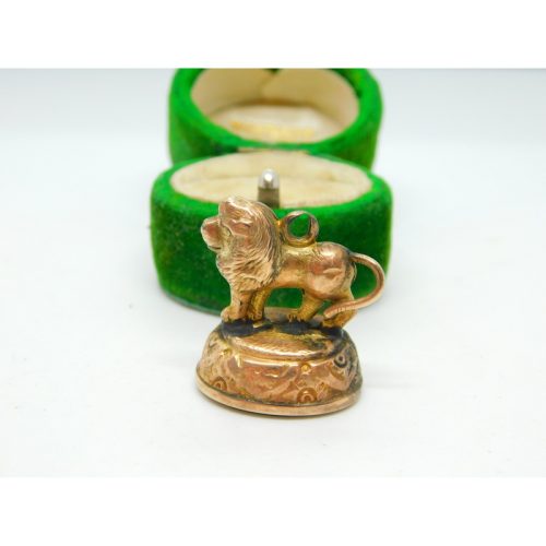 Victorian 9ct Gold & Bloodstone Set Lion Fob Seal Pendant Antique c1890