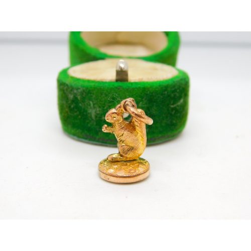 Victorian 9ct Rose Gold Bloodstone Set Sitting Squirrel Fob Seal Antique c1890