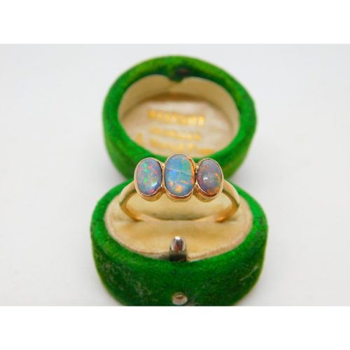 Victorian 9ct Rose Gold Three Stone Doublet Opal Dress Ring Antique c1900