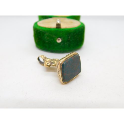 Victorian 9ct Yellow Gold & Bloodstone Fob Seal Pendant Antique c1860