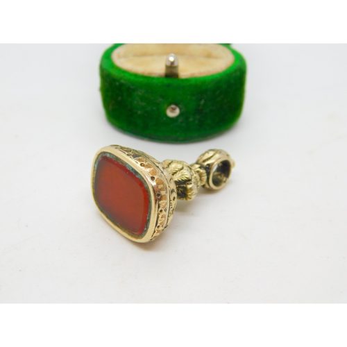 Victorian 9ct Yellow Gold & Carnelian Agate Fob Seal Pendant Antique c1860