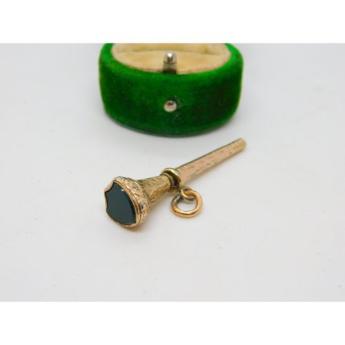 Victorian 9ct Yellow Gold Shield Cut Bloodstone Watch Key Fob Antique c1860
