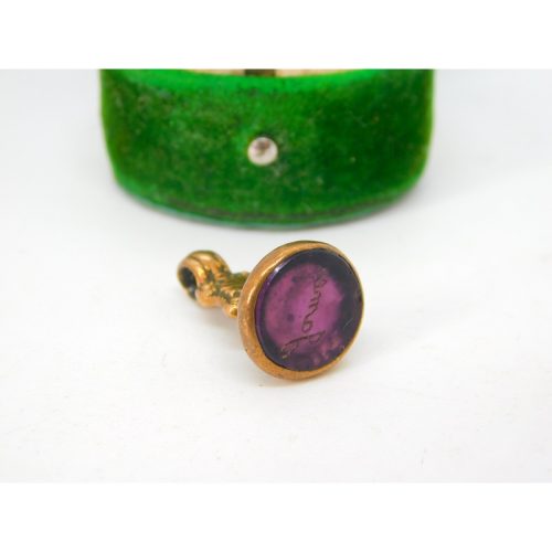 Victorian Pinchbeck & Carved Purple Glass ‘James’ Intaglio Seal Antique c1860