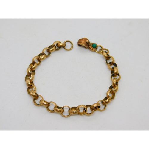 Victorian Style 9ct Gold Belcher Chain Bracelet Turquoise Hand Clasp Vintage 1998