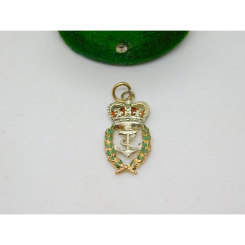 WWII 9ct Bi-Colour Gold & Enamel Royal Navy Sweetheart Pendant Antique c1940
