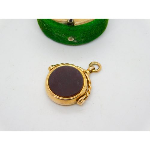 15ct Yellow Gold & Carnelian Set Spinner Fob Pendant Antique 1914 Chester