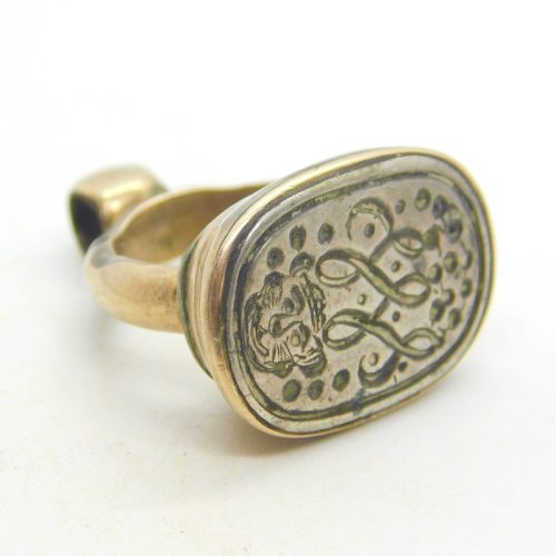 15th Century 9ct Gold Mounted Monogram Over Lion Seal Fob Late-Medieval Period