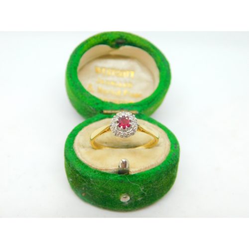 18ct Yellow Gold, 0.1ct Ruby & Diamond Engagement Ring Antique c1930 Deco