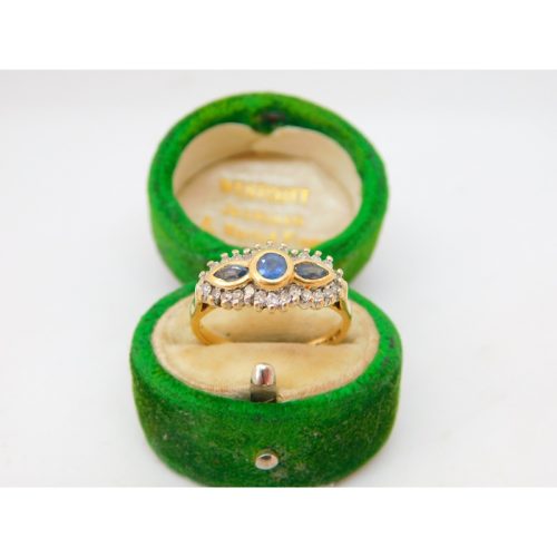 18ct Yellow Gold, 0.25ct Diamond & Sapphire Floral Dress Ring Vintage c1970