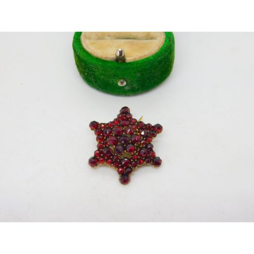 19th Century Austrian 8ct Gold & Bohemian Garnet Star Brooch Antique c1860