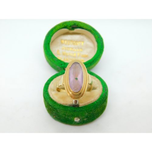 8ct Yellow Gold & Faceted Amethyst Dress Ring Vintage c1960 Size P UK