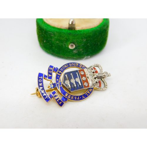 9ct Gold, Enamel, Old Cut Diamond Royal Army Ordnance Corps Brooch Vintage 1965