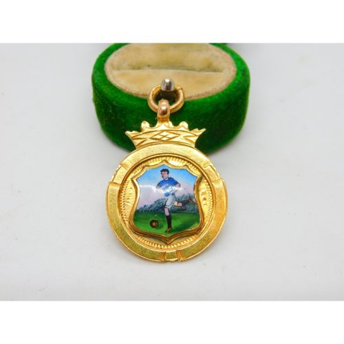 9ct Gold Enamel Ribchester FC Football Fob Medal Antique 1932 Birmingham
