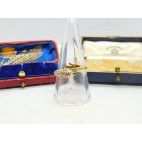 9ct Yellow Gold & Diamond Dolphin Form Band Ring Vintage c1990 Birmingham
