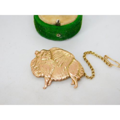 9ct Yellow Gold Pekingese Dog Brooch Pin Vintage 1982 Birmingham