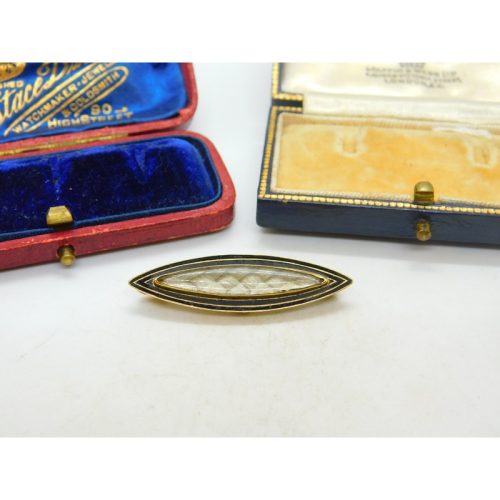 Braided Mourning Hair Enamel 9ct Gold Brooch Pin Inscribed Eliza Bentley 1917 Antique Edwardian