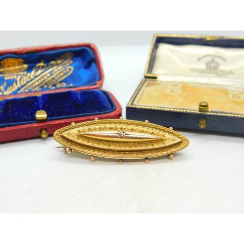 Diamond in 9ct Gold Locket Mourning Brooch Pin Antique Victorian c1860