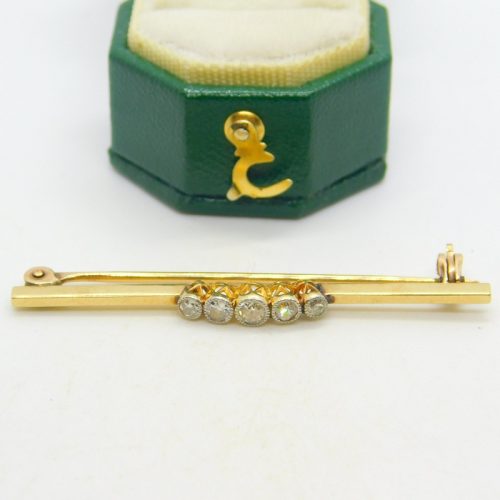 Edwardian 18ct Gold Five-Stone Diamond Dress Brooch Antique c1910