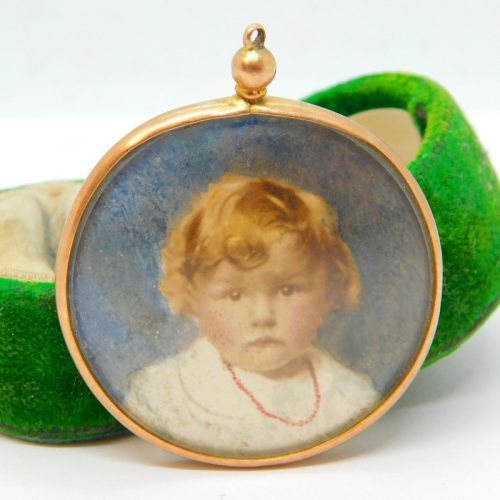 Edwardian 9ct Rose Gold Watercolour Set Double Portrait Locket Antique c1910