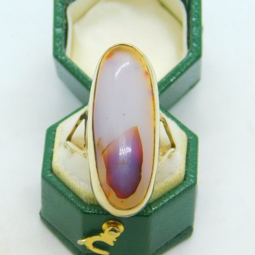 George III 9ct Yellow Gold Cabochon Banded Agate Statement Ring Antique c1820
