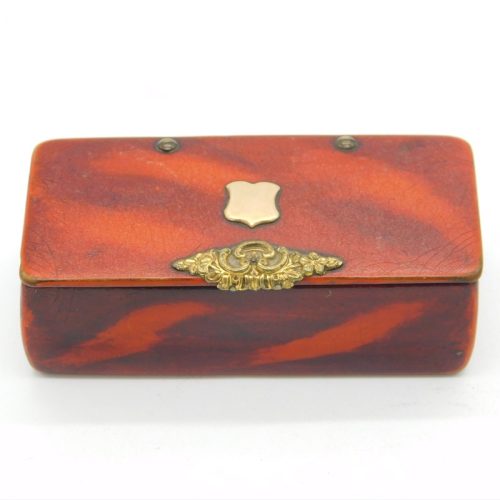 George III Lacquered Wood Effect Snuff Box with 9ct Gold Shield Antique c1800