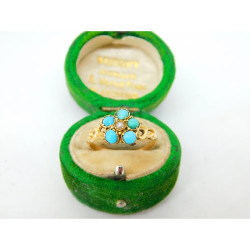 George IV 15ct Yellow Gold, Turquoise & Pearl Floral Dress Ring Antique c1830