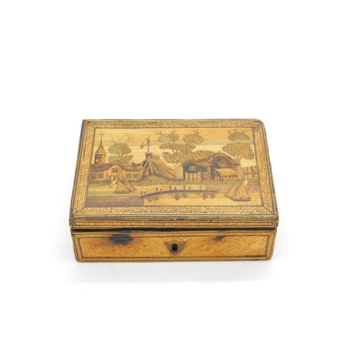 Georgian Napoleonic Prisoner of War Straw Work Trinket Box Antique c1815