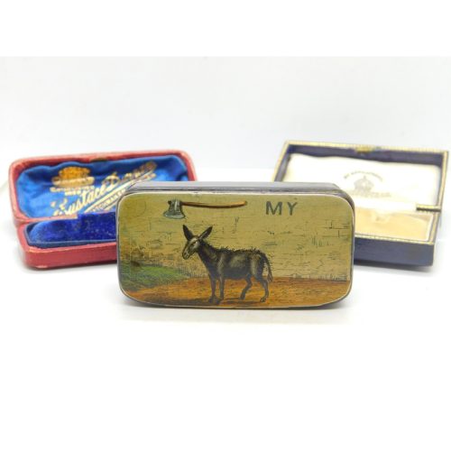 Georgian Papier Mache ‘Axe My Ass’ Donkey Snuff Box Antique c1820
