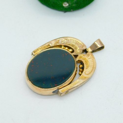 Victorian 10ct Gold, Bloodstone & Carnelian Agate Spinner Fob Pendant Antique c1890