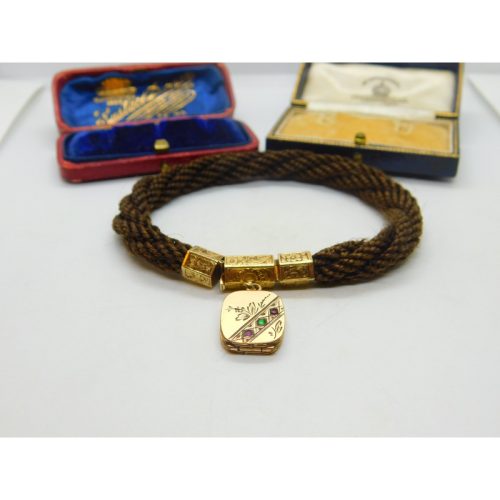Victorian 15ct Gold Fitting Woven Hair Mourning Bracelet 9ct Locket Antique 1850