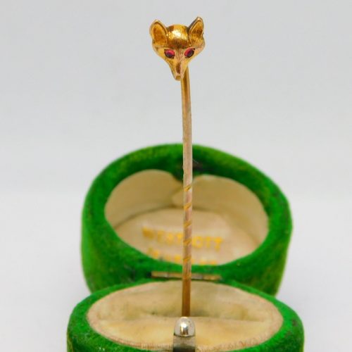 Victorian 15ct Gold Ruby Eye Set Fox Mask Hunting Interest Stick Pin Antique c1890