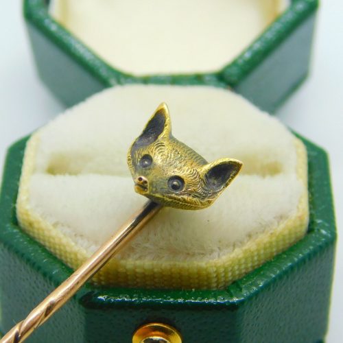 Victorian 18ct Yellow Gold Fox Mask Hunting Interest Stick Pin Antique c1880