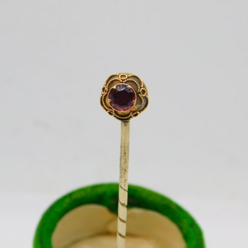 Victorian 18ct Yellow Gold & Pink Topaz Set Stick Pin Antique c1860