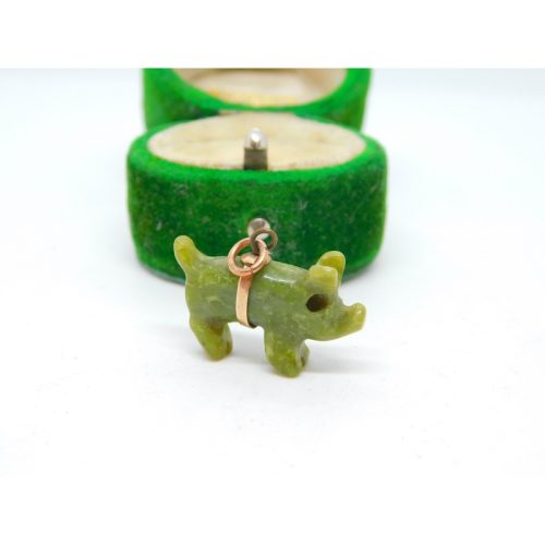 Victorian 9ct Gold Mounted Connemara Marble Pig Charm Antique c1880