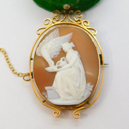 Victorian 9ct Gold Mounted Hebe & Eagle Shell Cameo Brooch Antique c1860