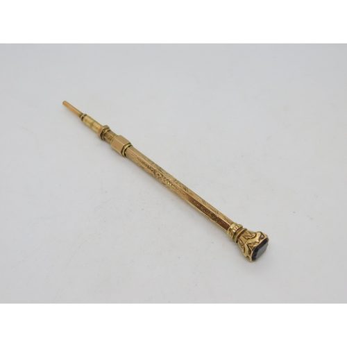 Victorian 9ct Yellow Gold Cased Bloodstone Seal Propelling Pencil Antique c1880