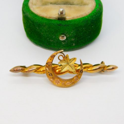 Victorian 9ct Yellow Gold Crescent Form Sweetheart Brooch Antique 1896 Chester