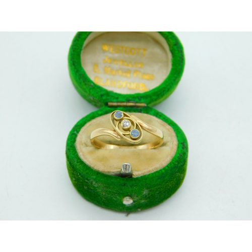 Victorian 9ct Yellow Gold, Sapphire & Diamond Crossover Ring Antique c1890