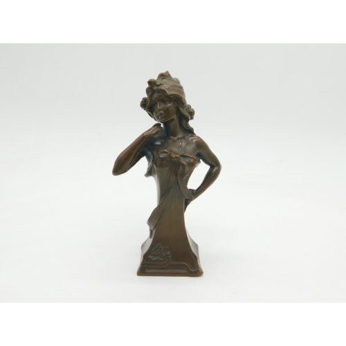Victorian Art Nouveau Cast Bronze Sculpture of Young Lady Antique c1890