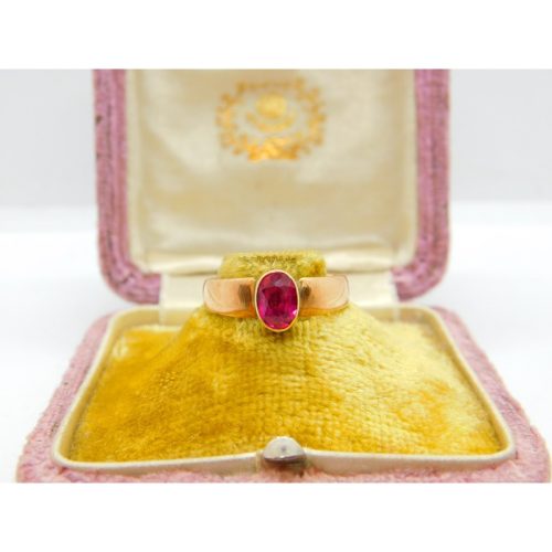 15ct Yellow Gold & Natural Ruby Band Ring Antique c1900 Victorian