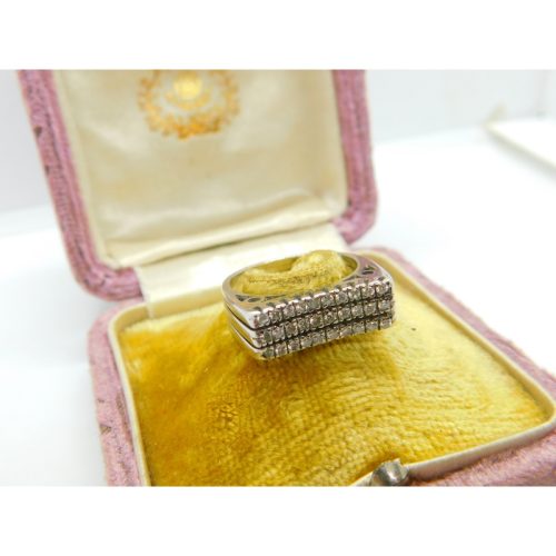 18ct White Gold & 0.6ct Diamond Modernist 3-Tier Ring Vintage c1970 Size O UK