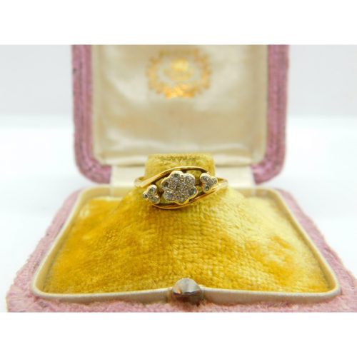 18ct Yellow Gold & Diamond Set Daisy Flower Crossover Ring Antique c1920 Deco