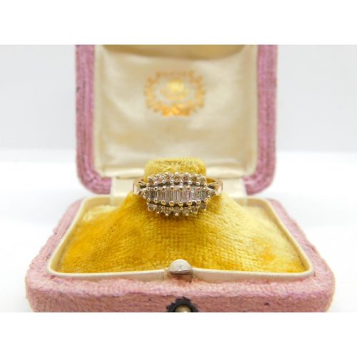 9ct Yellow Gold & 0.5ct Baguette Cut Diamond Modernist Ring Vintage c1980