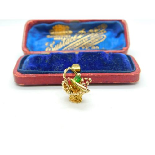 9ct Yellow Gold & Colourful Enamel Cornucopia Charm Vintage 1983 London