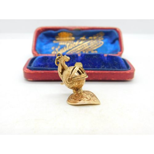 9ct Yellow Gold Medieval Knights Helmet Charm Pendant Vintage 1964 London