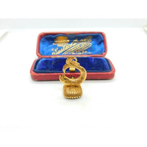 9ct Yellow Gold & Onyx Set Fish Or Dolphin Fob Seal Pendant Vintage 1975 London