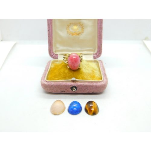 9ct Yellow Gold Ring With Interchangeable Cabochon Stones Vintage c1970